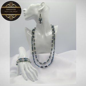 Blue and Silver Colour Beaded Jewelry Set